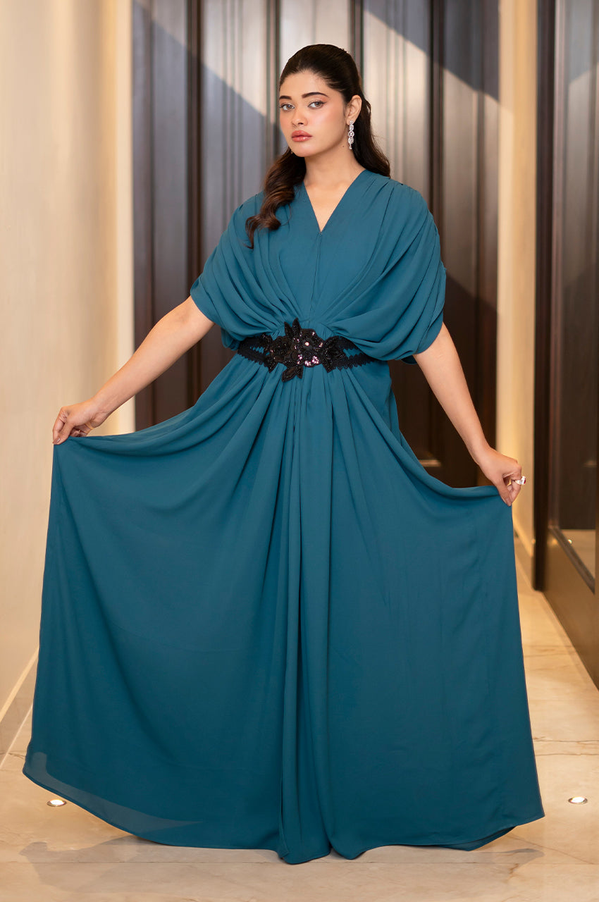 Liyaana From Nizka By Nida Rehan RTW Solids Premium Georgette 1 Piece Kaftan Midnight Serenity - Casual Collection