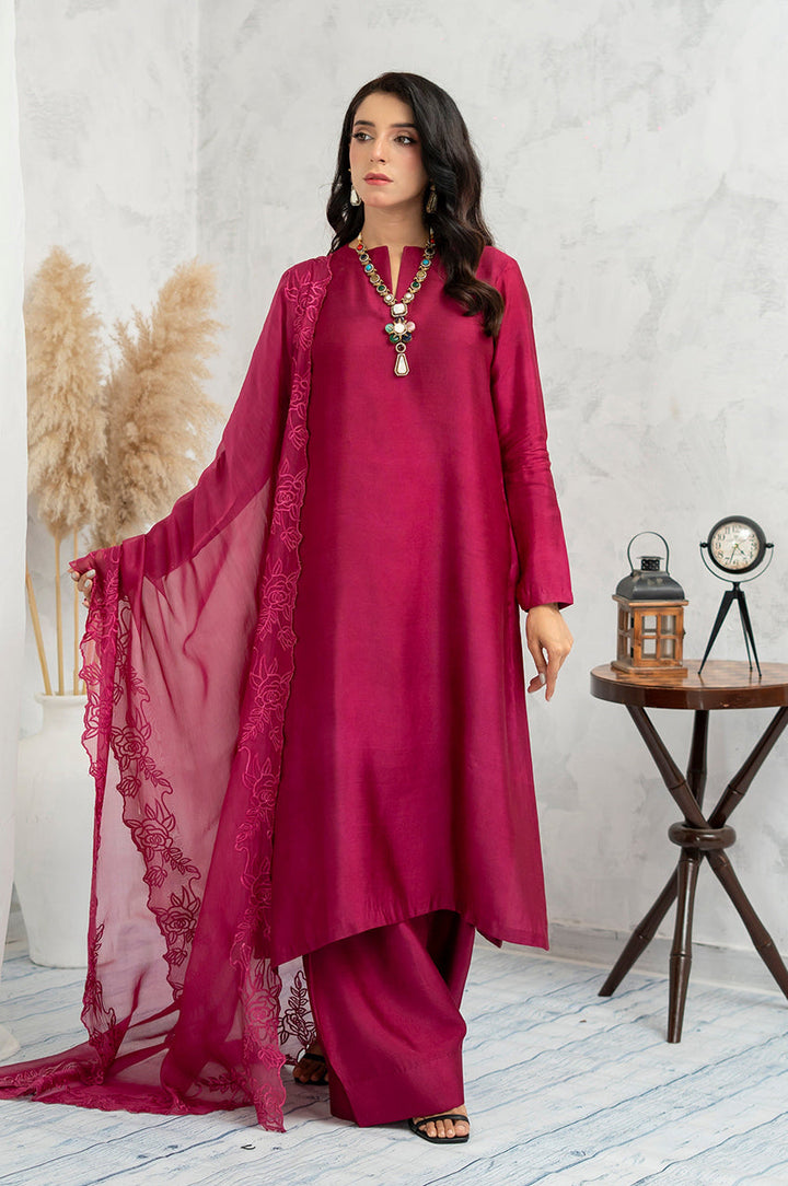 Liyaana From Nizka By Nida Rehan RTW Solids Luxury Silk Blend 2 Piece Suit Ruby Aura - Festive Collection