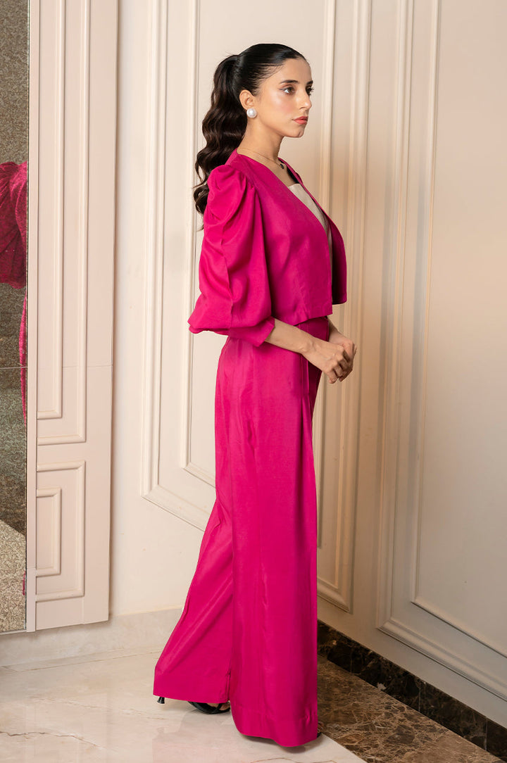 Liyaana From Nizka By Nida Rehan RTW Solids Silk 2 Piece Suit Fuchsia Flair - Festive Collection