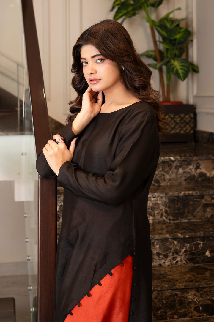 Liyaana From Nizka By Nida Rehan RTW Solids Butter Silk 2 Piece Suit Noir Ember - Casual Collection