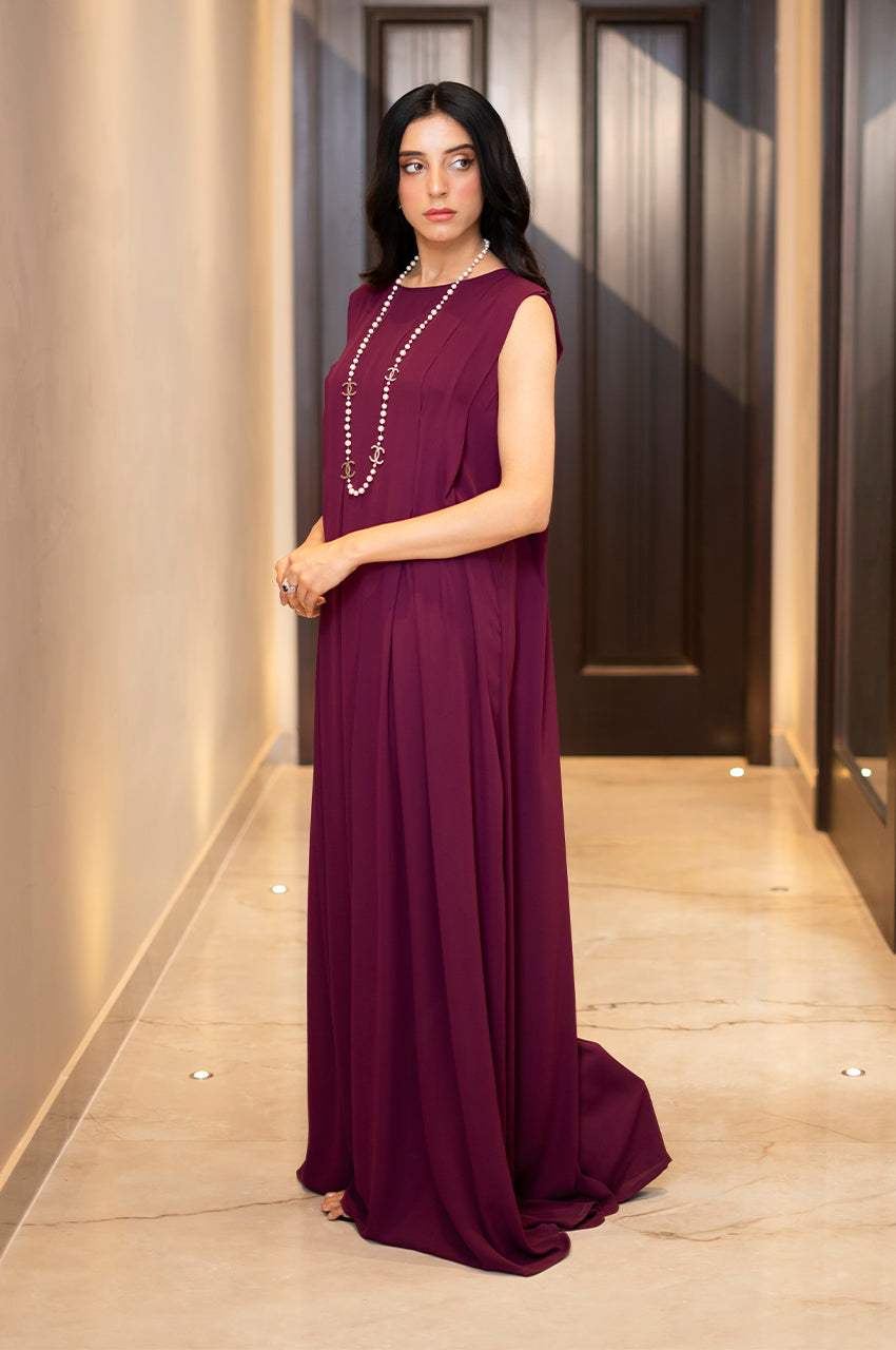 Liyaana From Nizka By Nida Rehan RTW Solids Premium Georgette 1 Piece Kaftan Plum Grace - Casual Collection