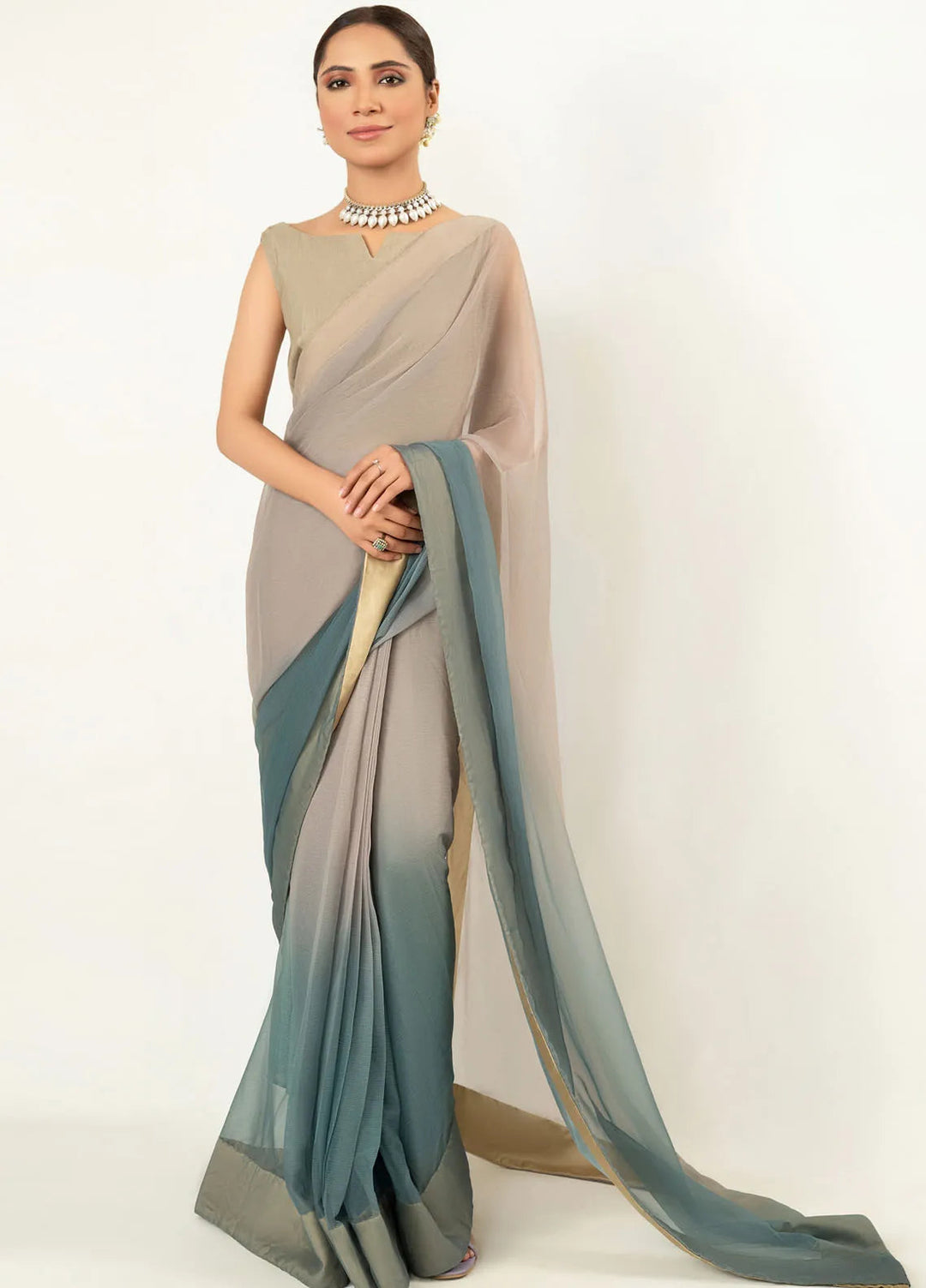 Imran Aftab Printed Chiffon Saree Unstitched Saree IASC-UF-02 - Festive Collection
