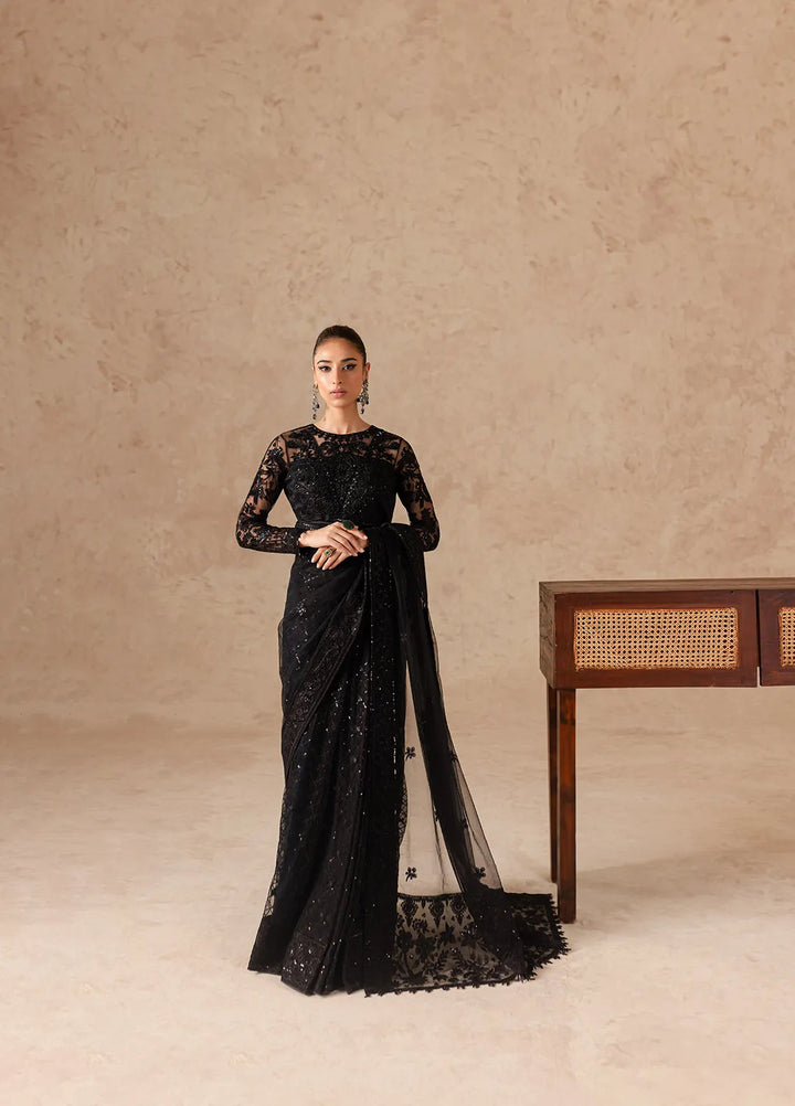 Imran Ramzan Embroidered Net Saree Unstitched IR24C Perle Noire - Formals Collection