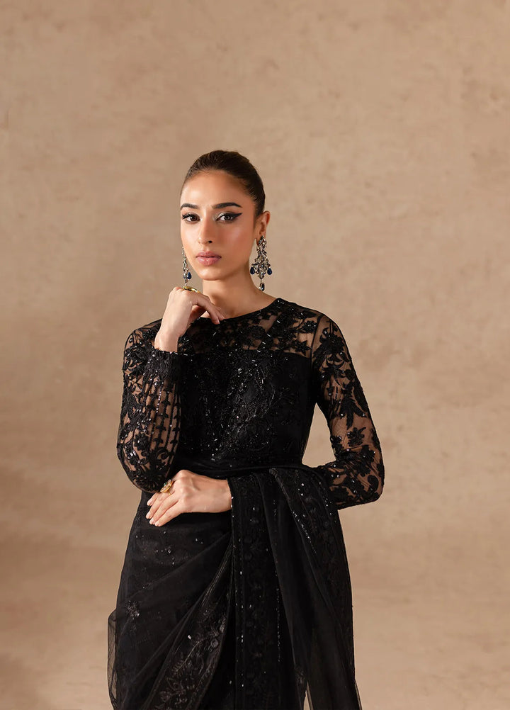 Imran Ramzan Embroidered Net Saree Unstitched IR24C Perle Noire - Formals Collection