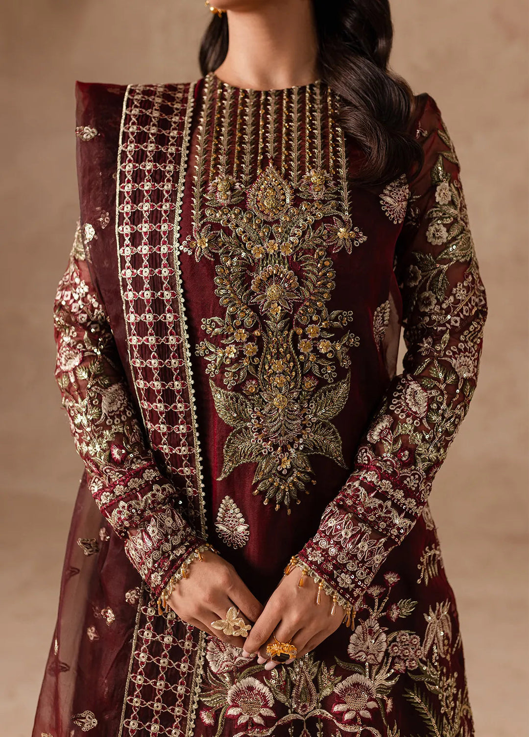 Imran Ramzan Embroidered Organza Suits Unstitched 3 Piece IR24C Ruby Dream - Formals Collection