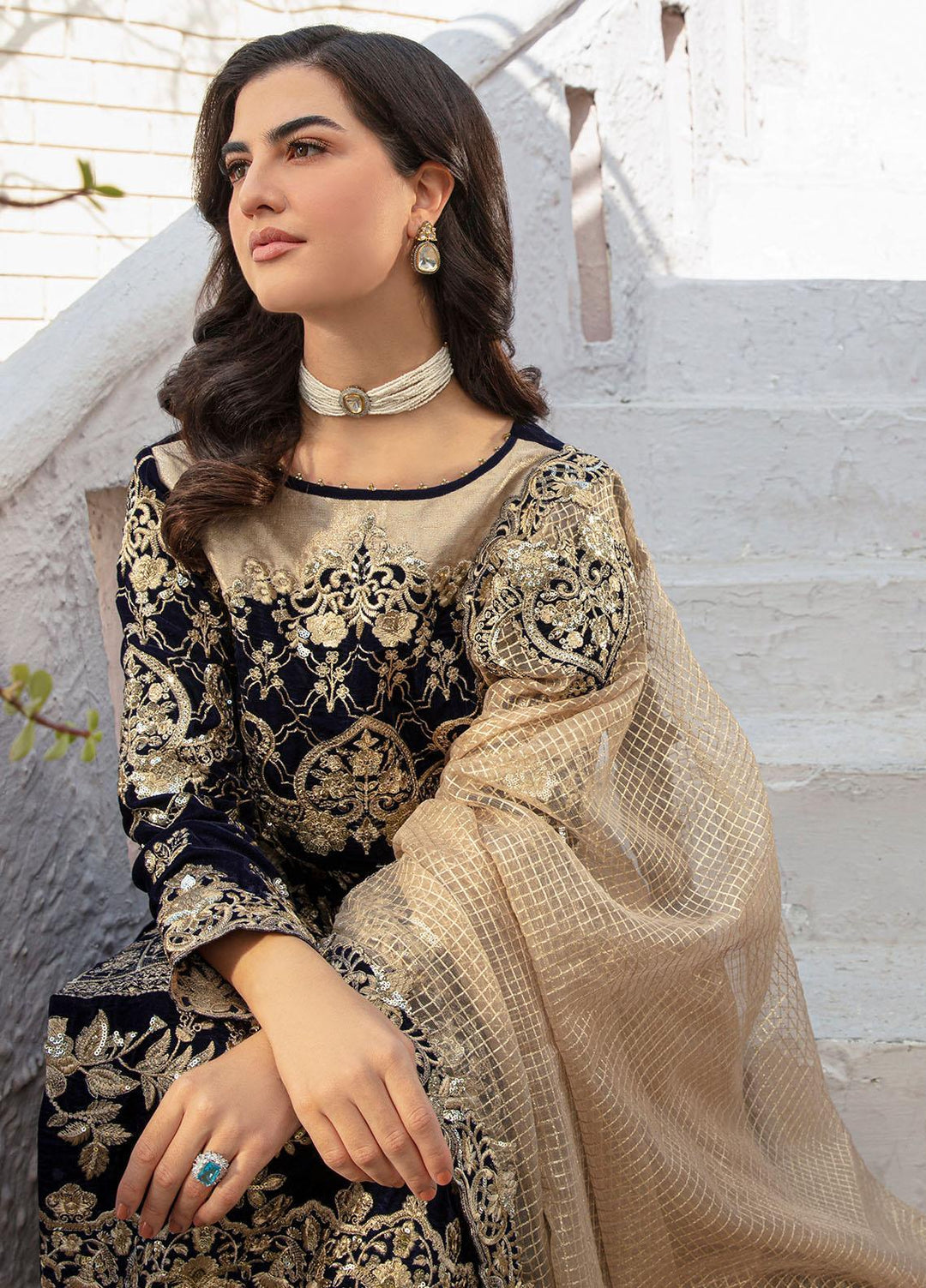 De Velour By Imrozia Premium Embroidered Velvet Suits Unstitched 3 Piece IMP22DV I.V-09 Amour - Luxury Collection