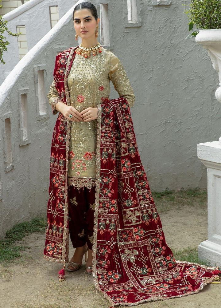 De Velour By Imrozia Premium Embroidered Zari Suits Unstitched 3 Piece IMP22DV I.V-15 Meer - Luxury Collection