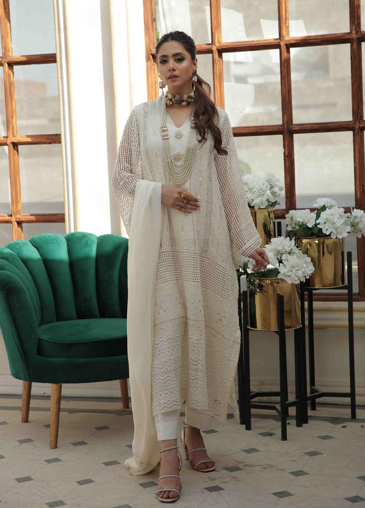 Mehak Yaqoob Ready to Wear Luxury Chiffon 3 Piece Suit 05 Whitley- Pearl white