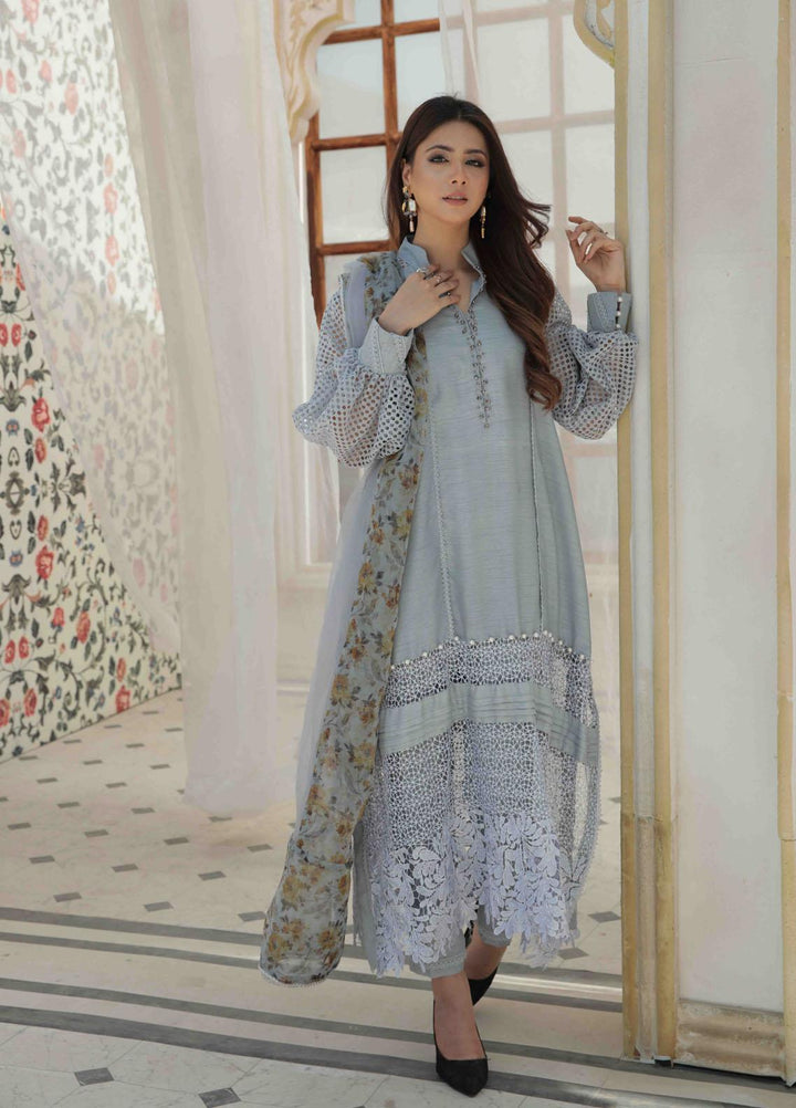 Mehak Yaqoob Ready to Wear Luxury Raw Silk 3 Piece Suit 06 Ruth- Steel grey