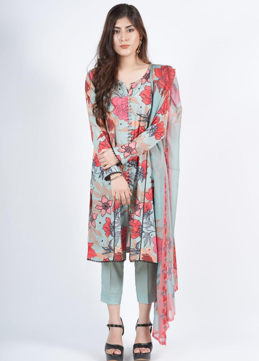 Vibgyor Fashion Pret Formal Silk 3 Piece Suit D4-C1-23S BLOSTMA SEA GREEN