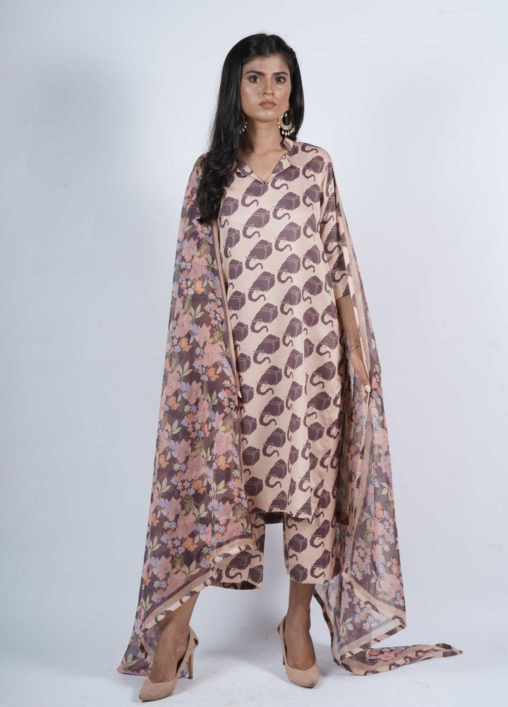 Vibgyor Fashion Pret Formal Corduroy 3 Piece Suit D12-C2-23S ELES TROMPE COFFEE SKIN