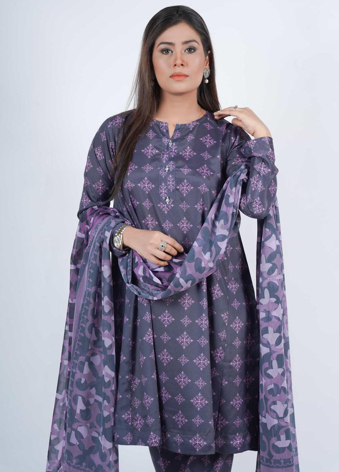 Vibgyor Fashion Pret Formal Silk 3 Piece Suit D3-C1-23S MONOCHROMATOSE NAVY BLUE