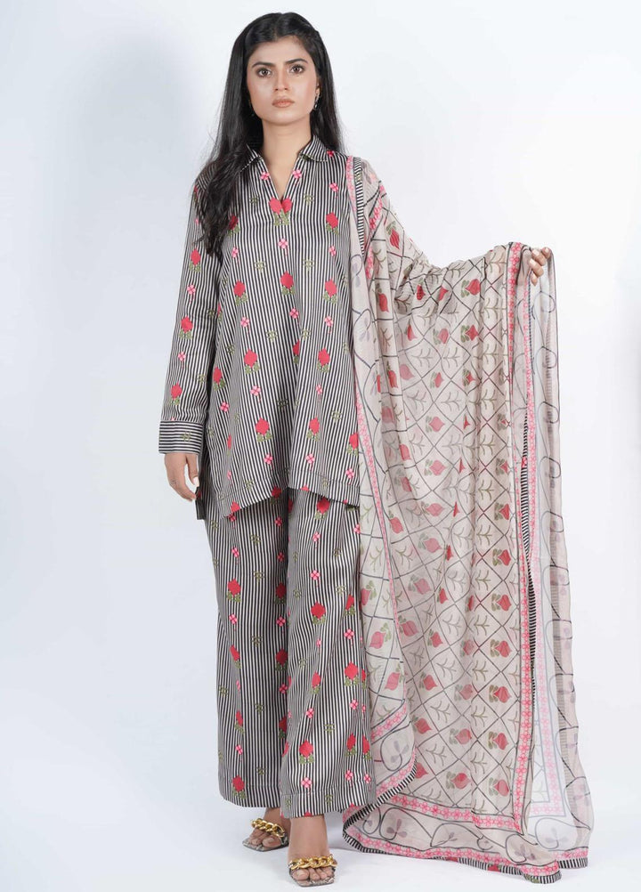 Vibgyor Fashion Pret Formal Corduroy 3 Piece Suit D6-23S SYMPHONIC BLACK AND WHITE