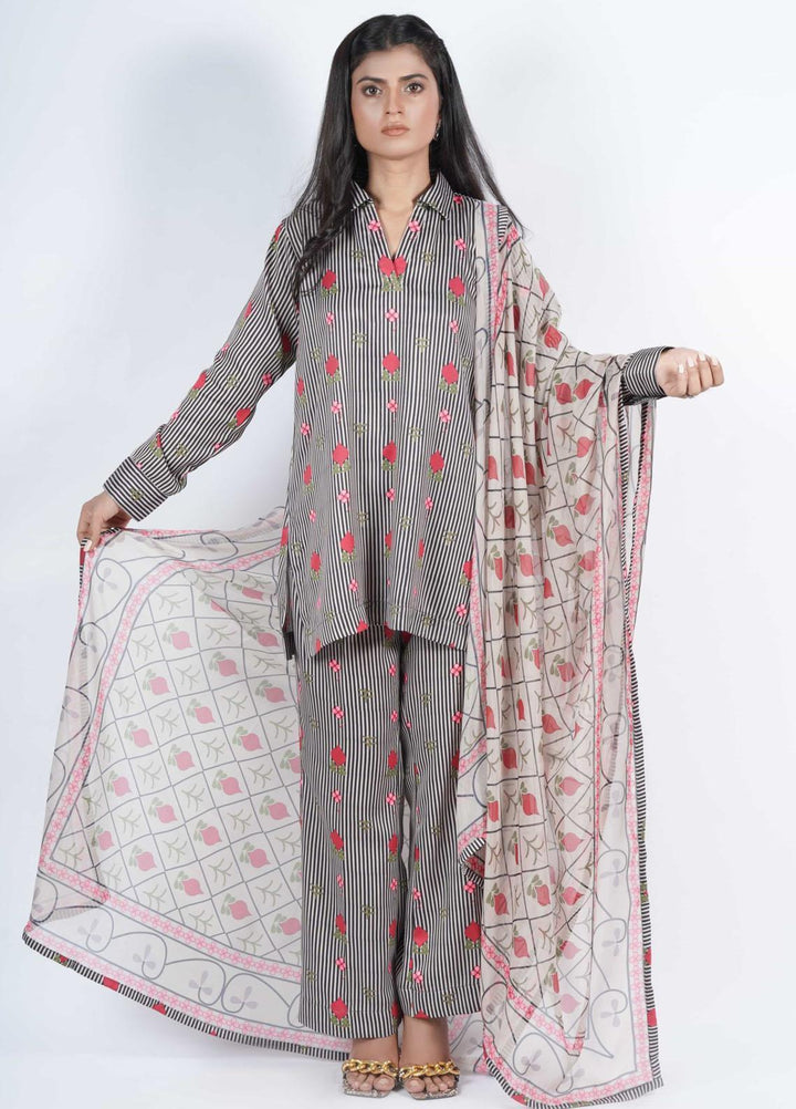 Vibgyor Fashion Pret Formal Corduroy 3 Piece Suit D6-23S SYMPHONIC BLACK AND WHITE