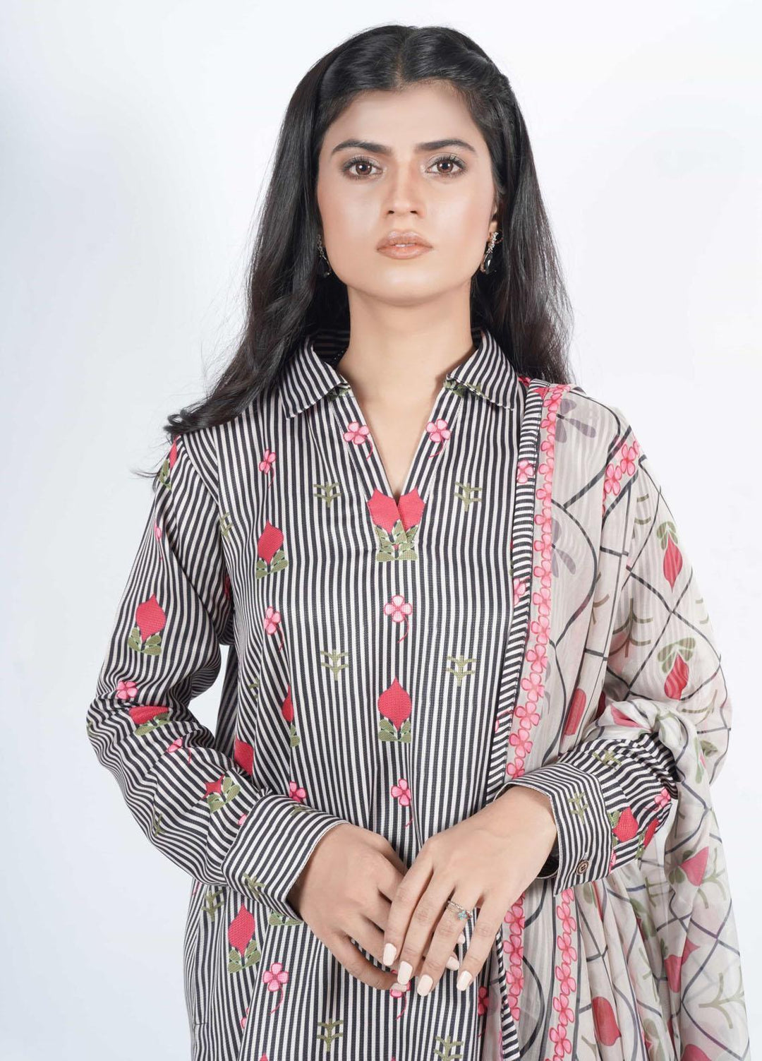 Vibgyor Fashion Pret Formal Corduroy 3 Piece Suit D6-23S SYMPHONIC BLACK AND WHITE