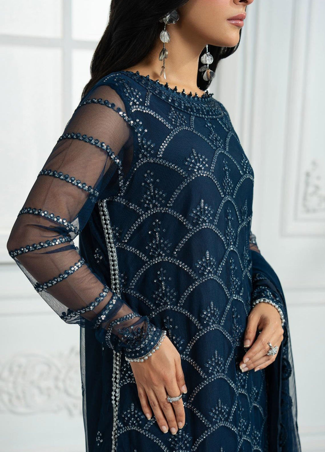 Inara by Zarif Embroidered Net Suits Unstitched 3 Piece ZR25UF ZRI-02 Melisa - Formals Collection