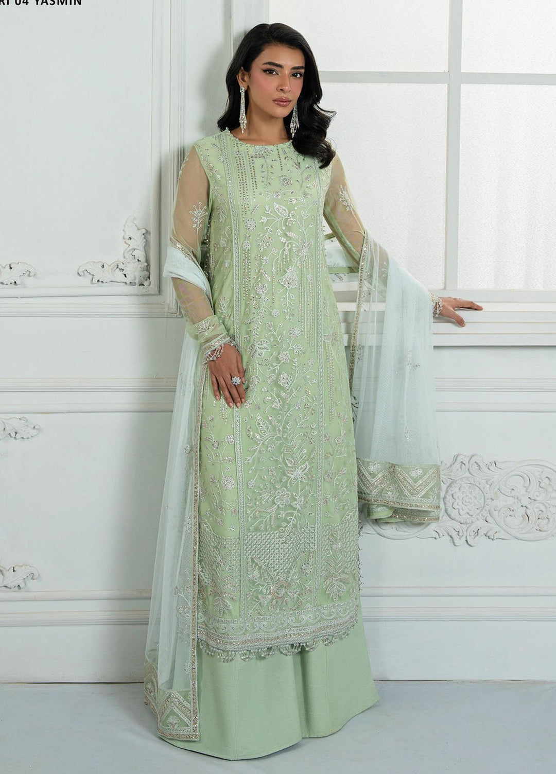 Inara by Zarif Embroidered Net Suits Unstitched 3 Piece ZR25UF ZRI-04 Yasmin - Formals Collection