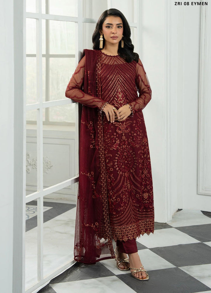 Inara by Zarif Embroidered Net Suits Unstitched 3 Piece ZR25UF ZRI-08 Eymen - Formals Collection