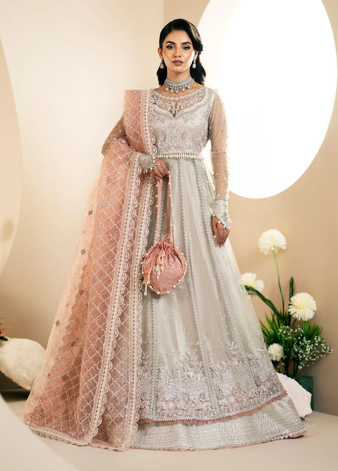 Inayat By AJR Embroidered Net Suit Unstitched 3 Piece AJR24I AFF-0 4 Magnolia - Luxury Collection