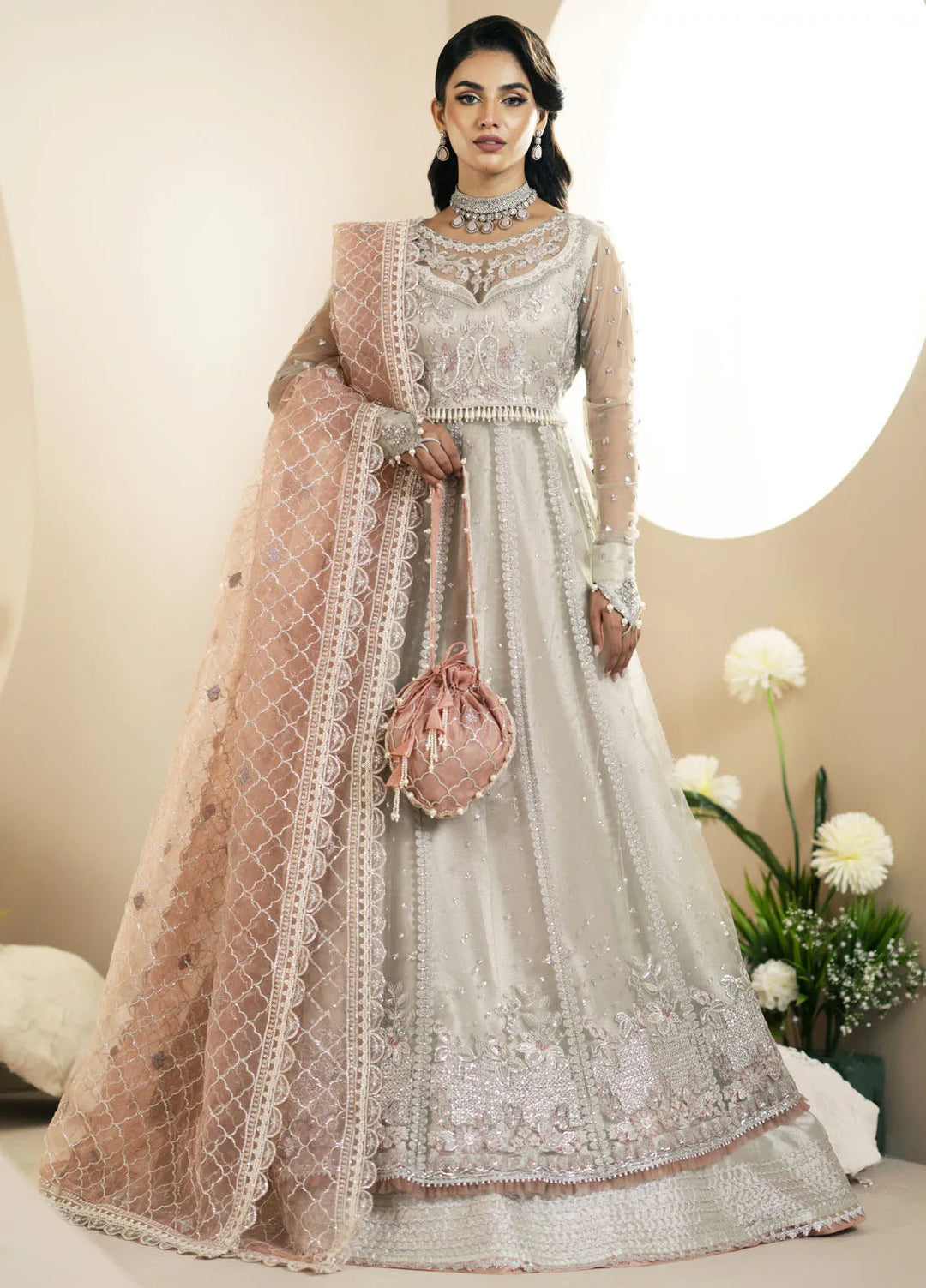 Inayat By AJR Embroidered Net Suit Unstitched 3 Piece AJR24I AFF-0 4 Magnolia - Luxury Collection