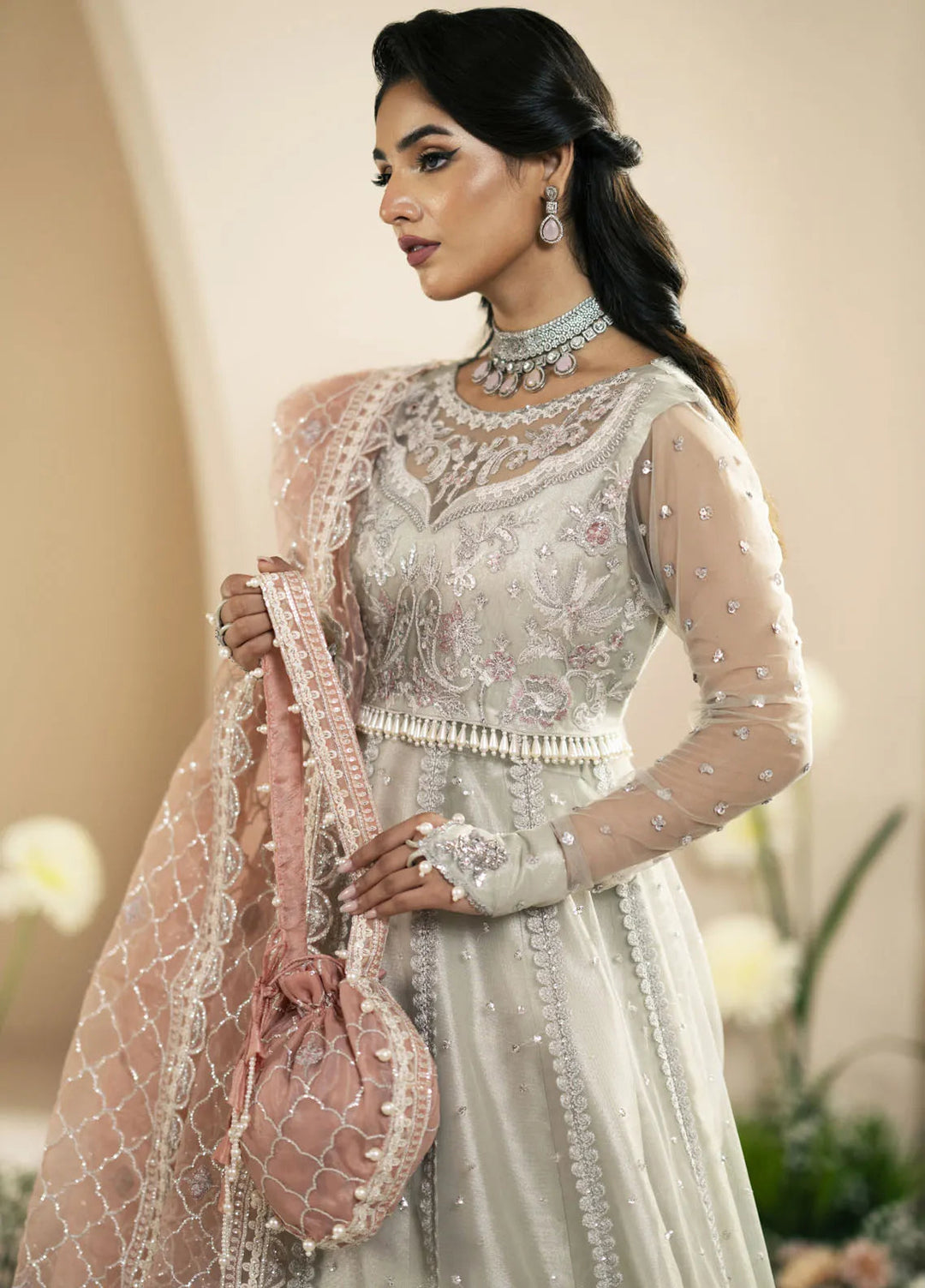 Inayat By AJR Embroidered Net Suit Unstitched 3 Piece AJR24I AFF-0 4 Magnolia - Luxury Collection