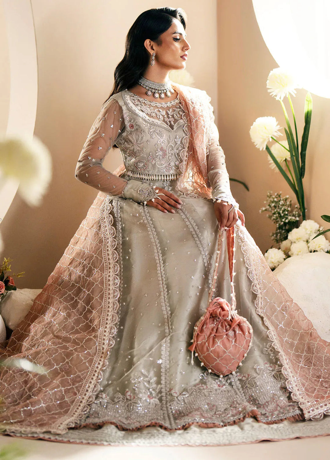 Inayat By AJR Embroidered Net Suit Unstitched 3 Piece AJR24I AFF-0 4 Magnolia - Luxury Collection