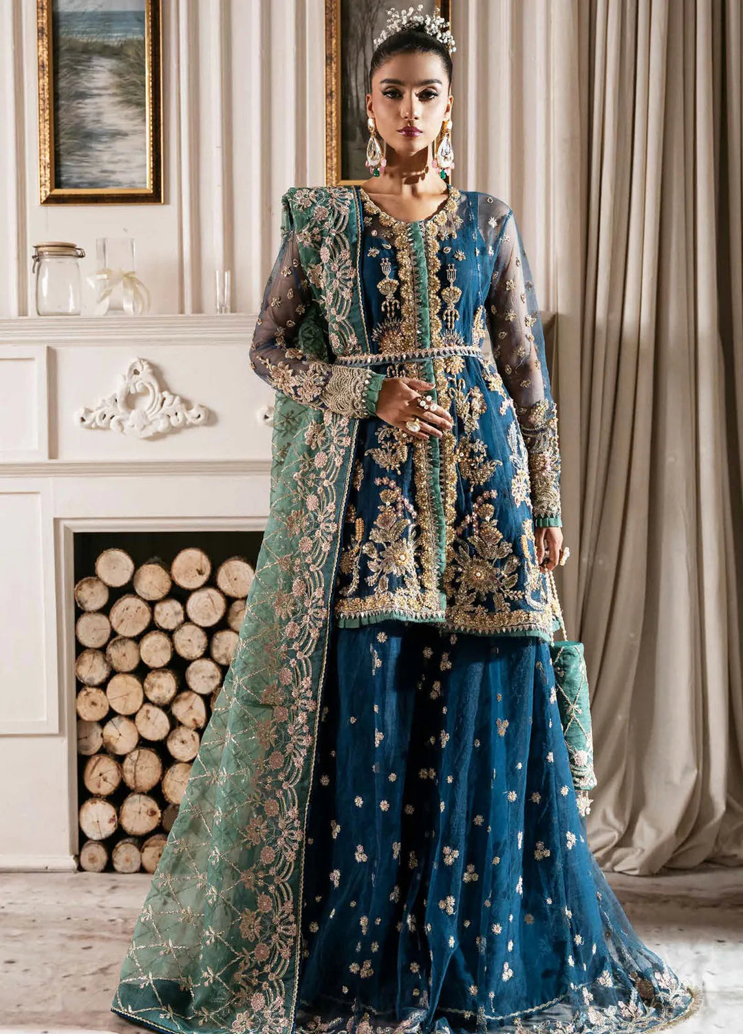 Inayat By Ajr Embroidered Net Suit Unstitched 3 Piece AJR24IWD-06 Regal Sapphire - Formal Collection