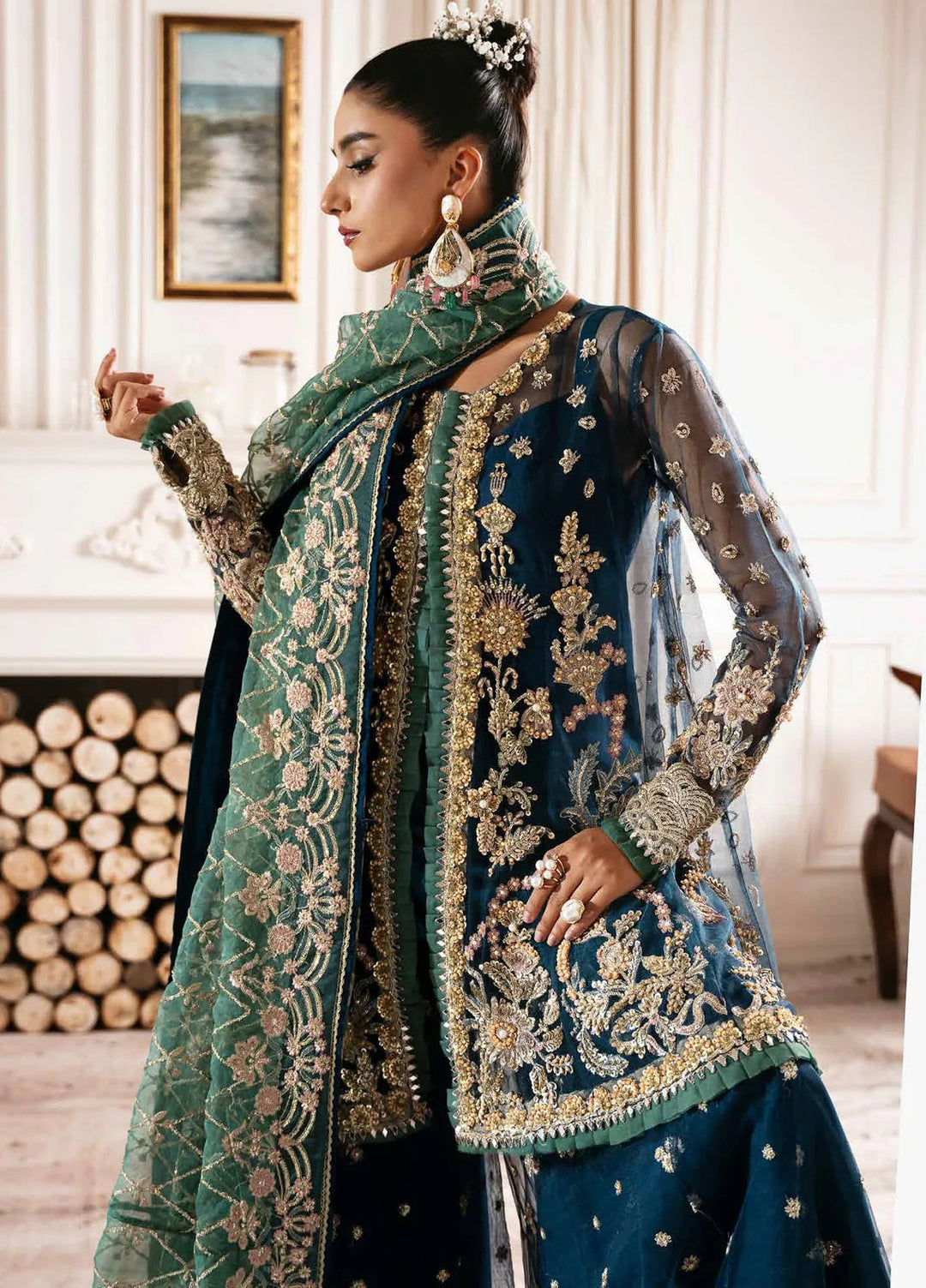 Inayat By Ajr Embroidered Net Suit Unstitched 3 Piece AJR24IWD-06 Regal Sapphire - Formal Collection