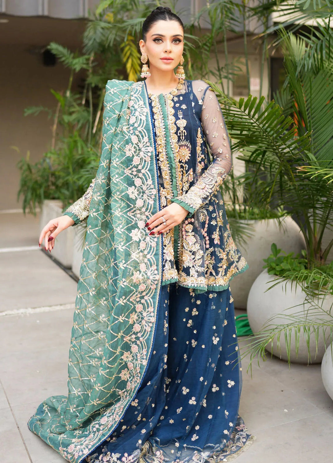 Inayat By Ajr Embroidered Net Suit Unstitched 3 Piece AJR24IWD-06 Regal Sapphire - Formal Collection