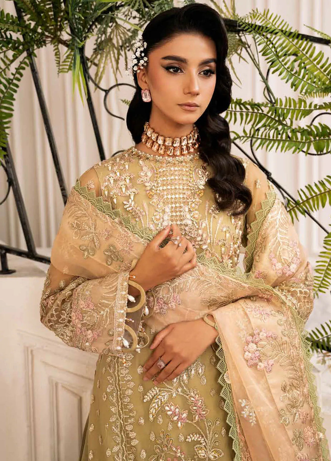 Inayat By Ajr Embroidered Net Suit Unstitched 4 Piece AJR24IWD-01 Brewing Matcha - Formal Collection