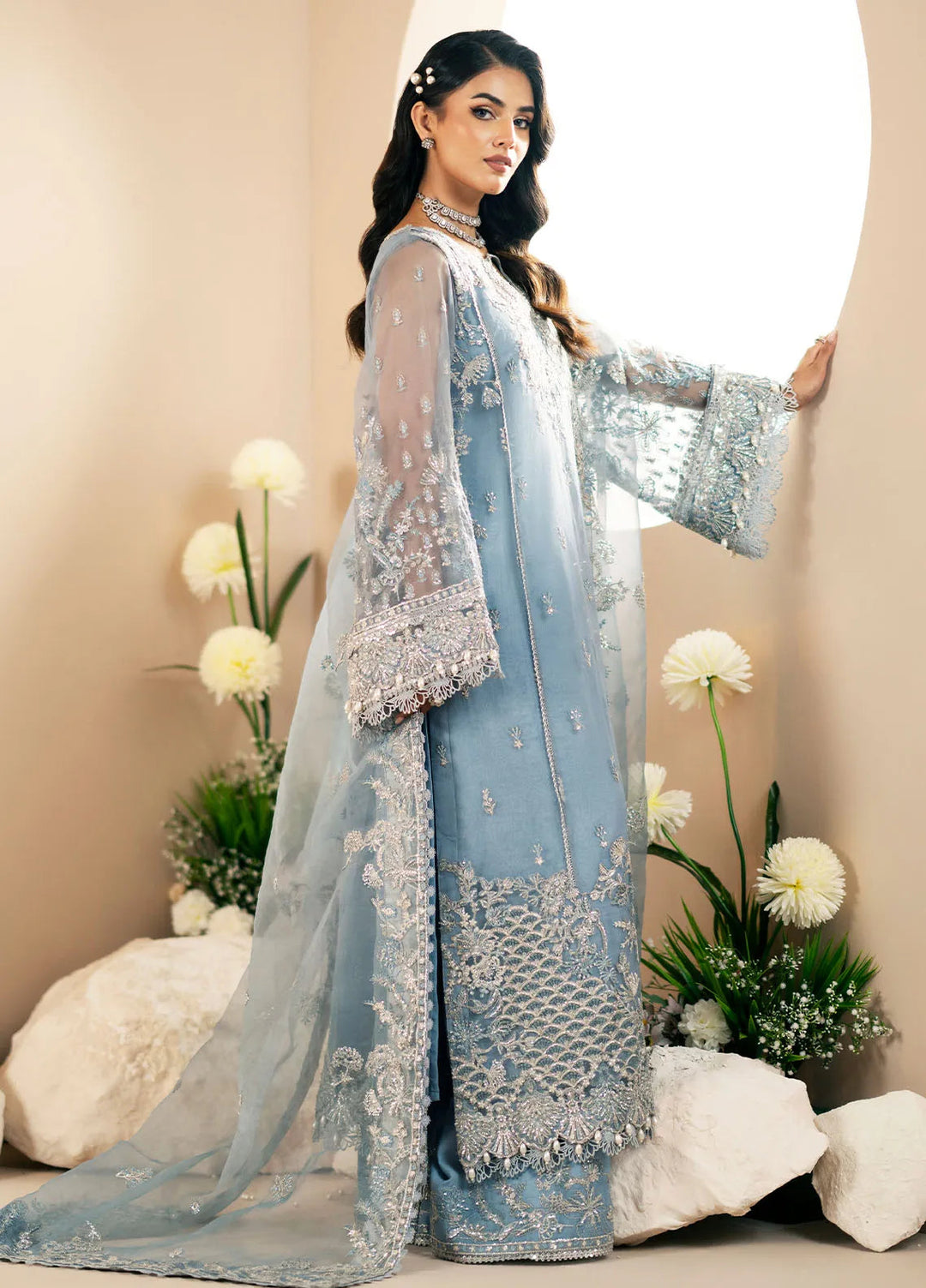 Inayat By AJR Embroidered Organza Suit Unstitched 3 Piece AJR24I AFF-0 2 Lotus - Luxury Collection