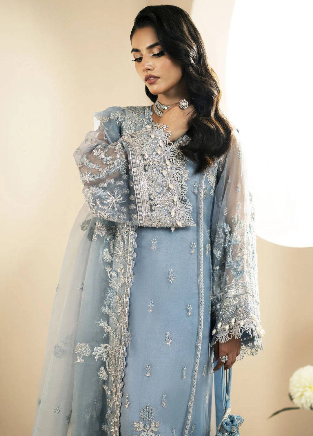 Inayat By AJR Embroidered Organza Suit Unstitched 3 Piece AJR24I AFF-0 2 Lotus - Luxury Collection