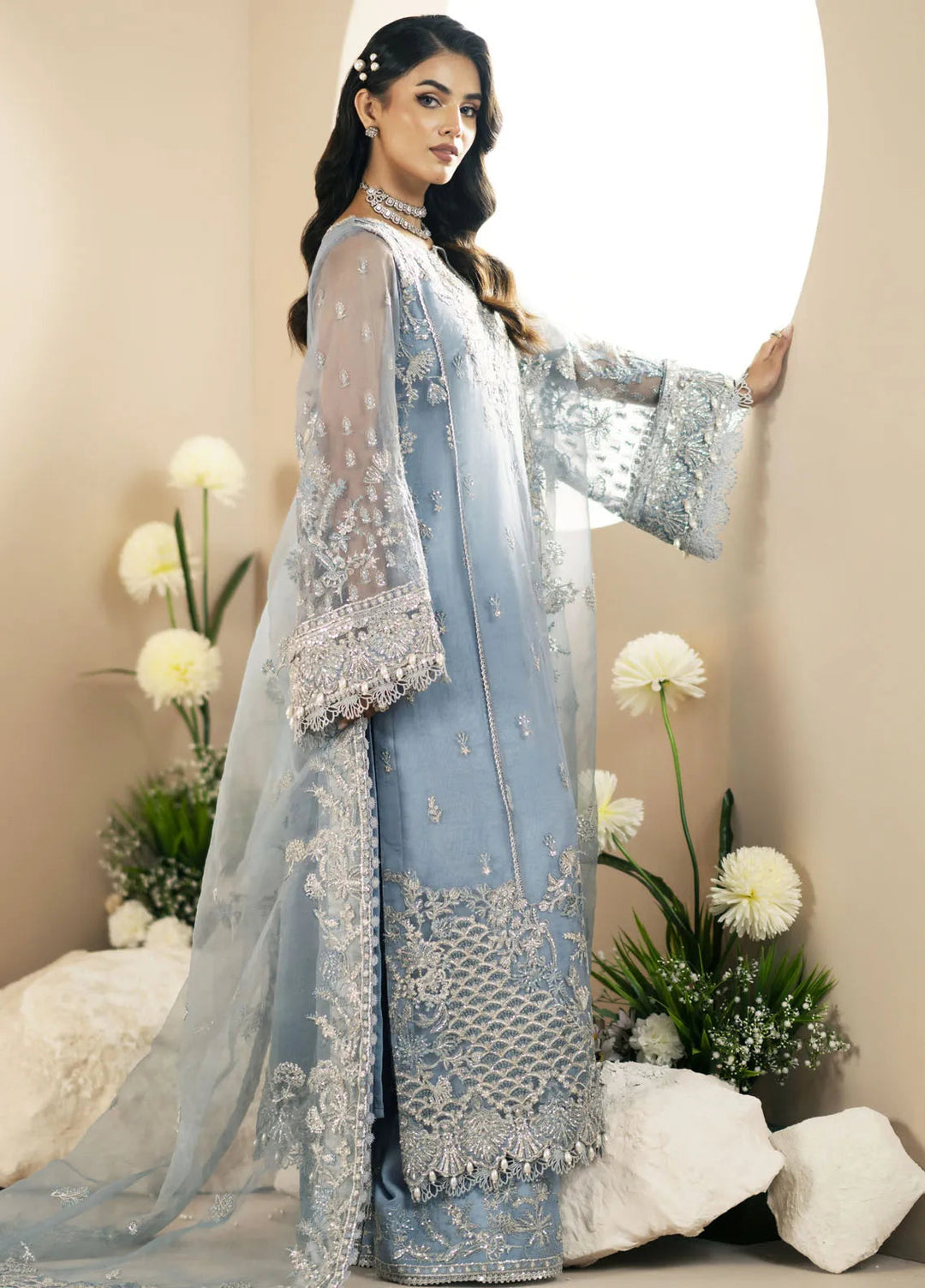 Inayat By AJR Embroidered Organza Suit Unstitched 3 Piece AJR24I AFF-0 2 Lotus - Luxury Collection