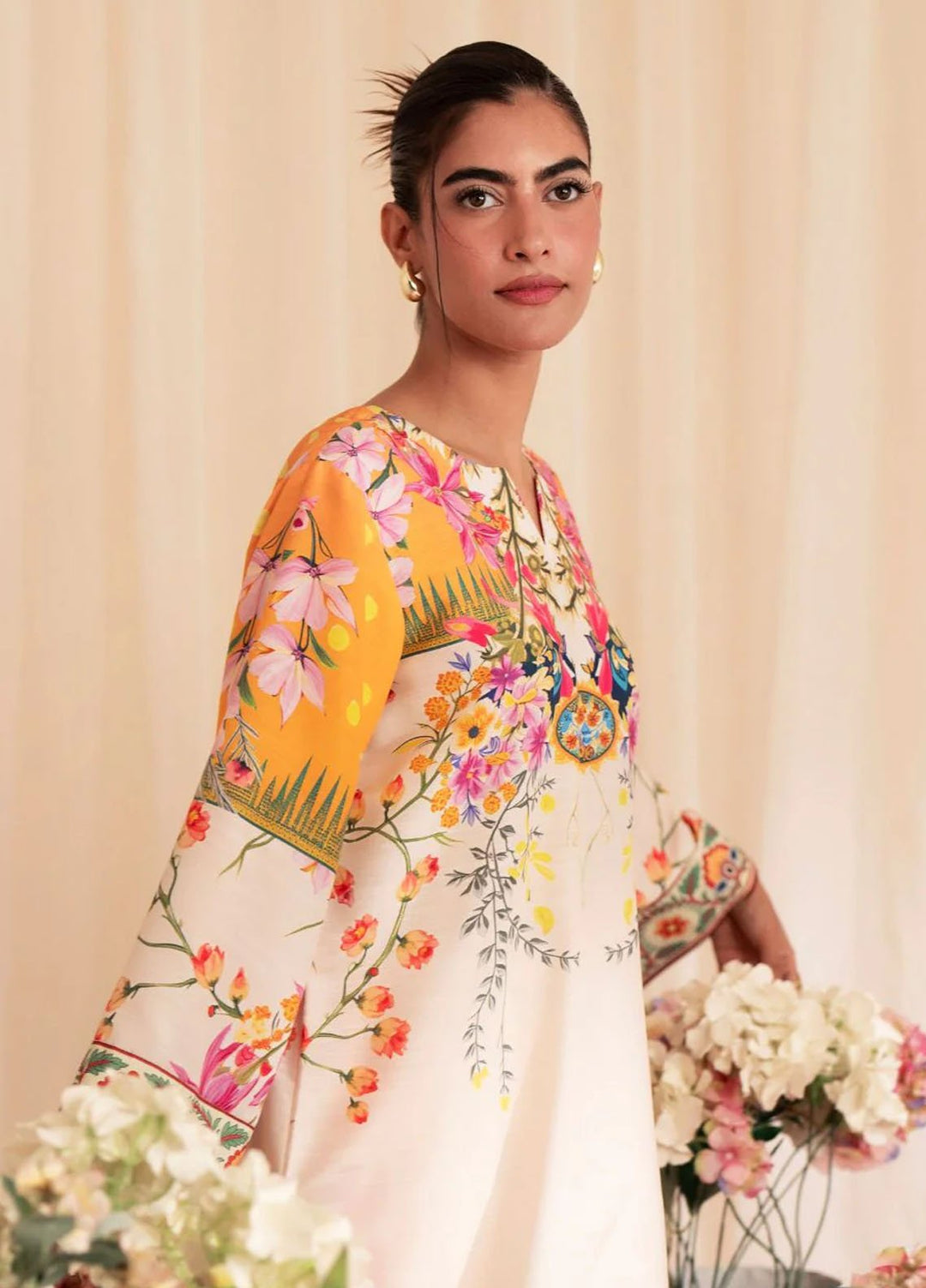 Inayat Pret Printed Silk 2 Piece Suit Marigold