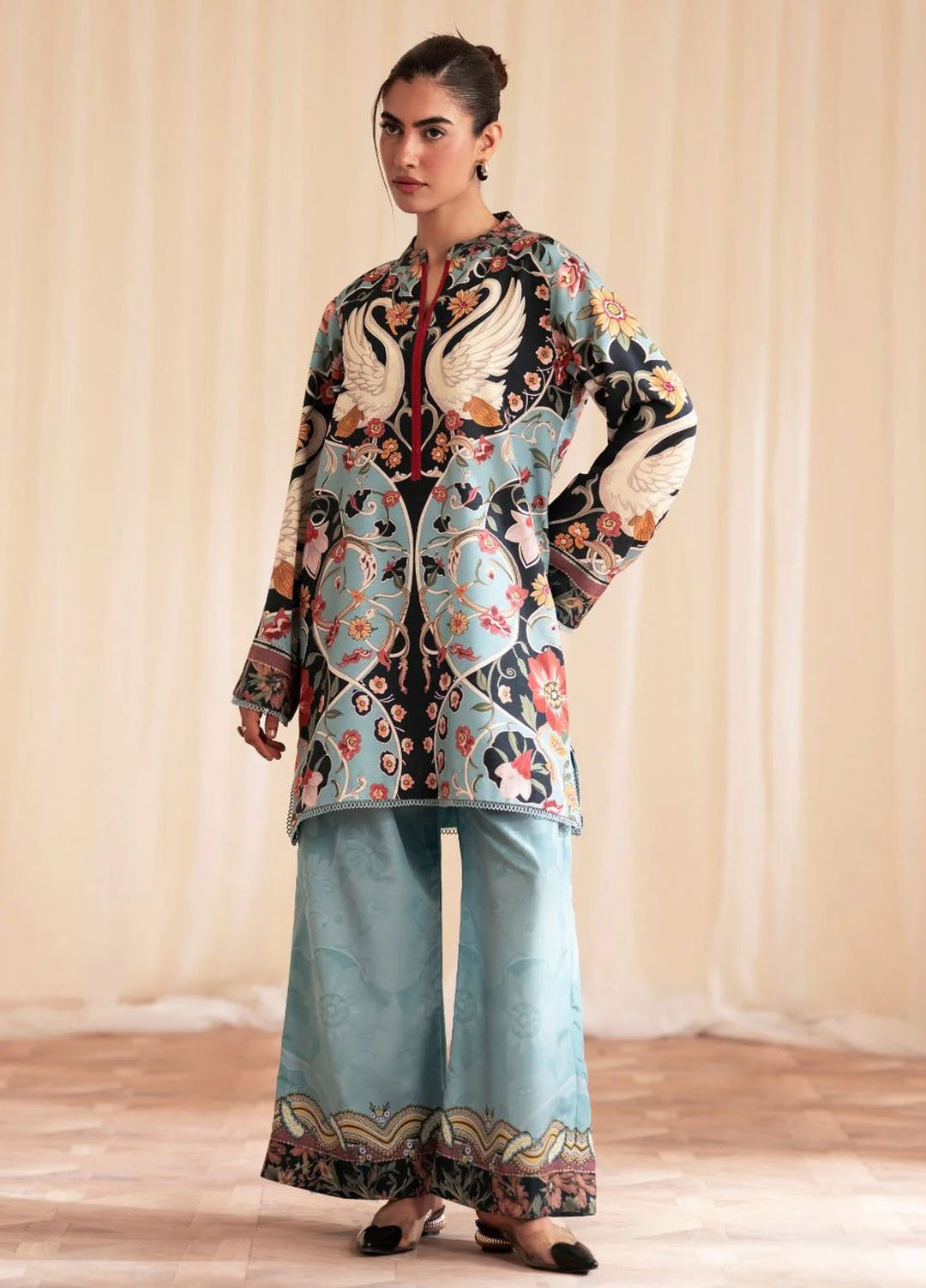 Inayat Pret Printed Silk 2 Piece Suit Moonstone