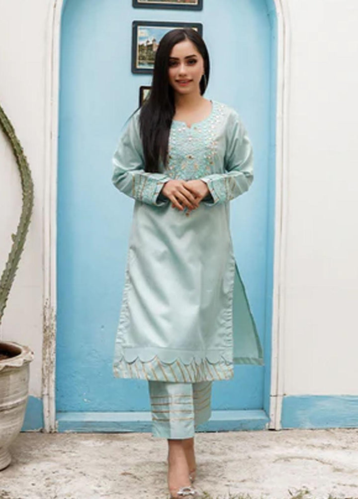 Insiya Clothing Pret  Raw Silk 2 Piece Dress INS23SP AQUA