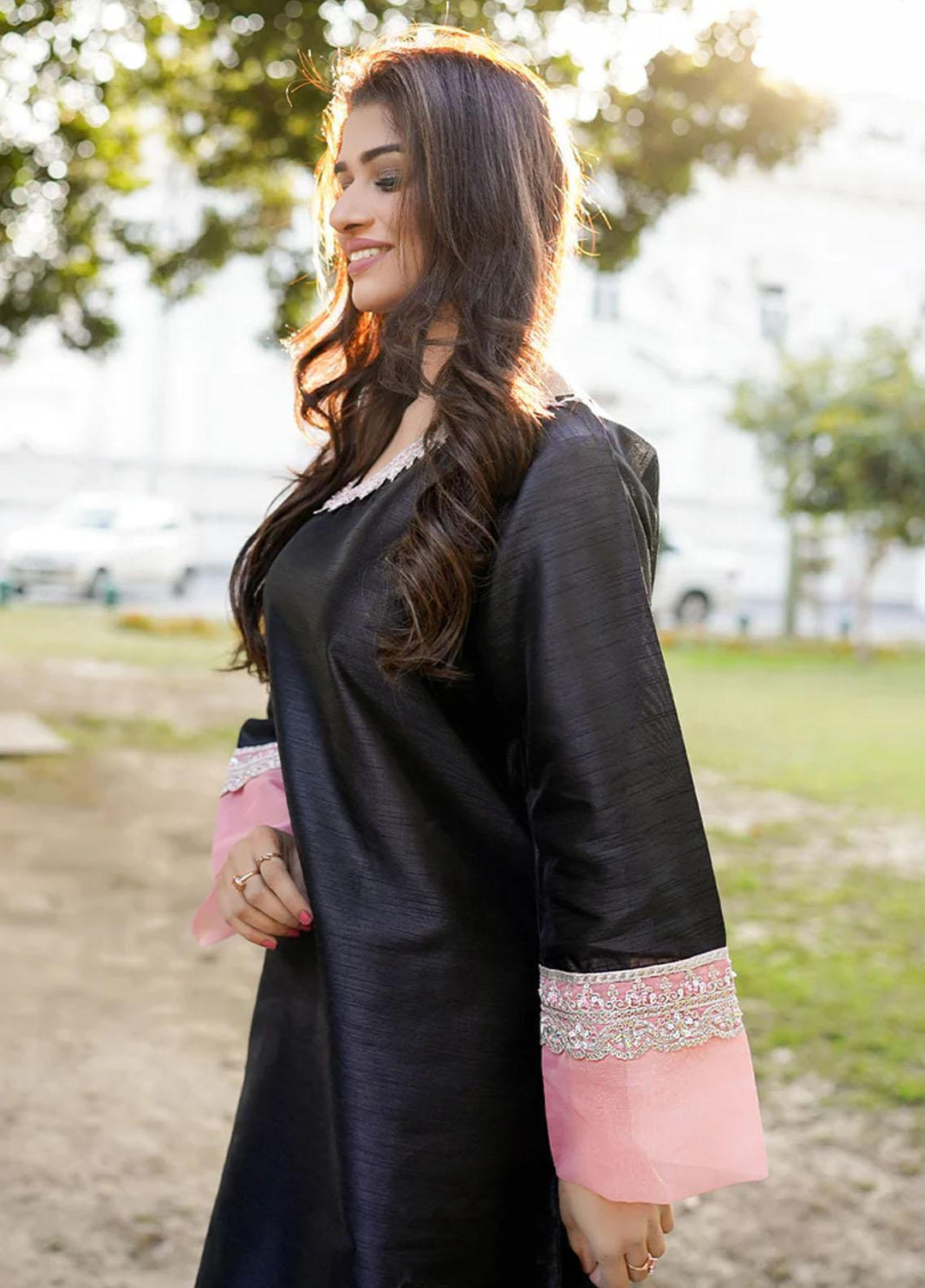 Insiya Clothing Pret  Raw Silk 2 Piece Dress INS23SP BLACK MAGIC