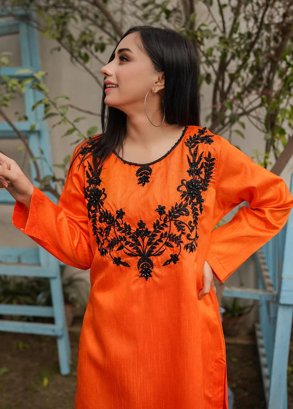 Insiya Clothing Pret  Raw Silk 2 Piece Dress INS23SP ORANGE