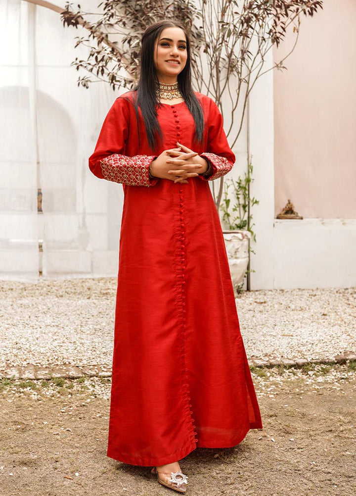 Insiya Clothing Pret  Raw Silk 2 Piece Dress INS23SP CHERRY RED