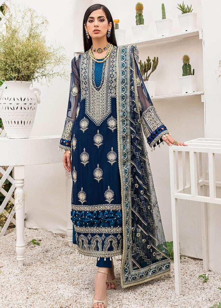 A'La Mode By Gisele Embroidered Chiffon Suits Unstitched 3 Piece GL22A Iris - Luxury Collection