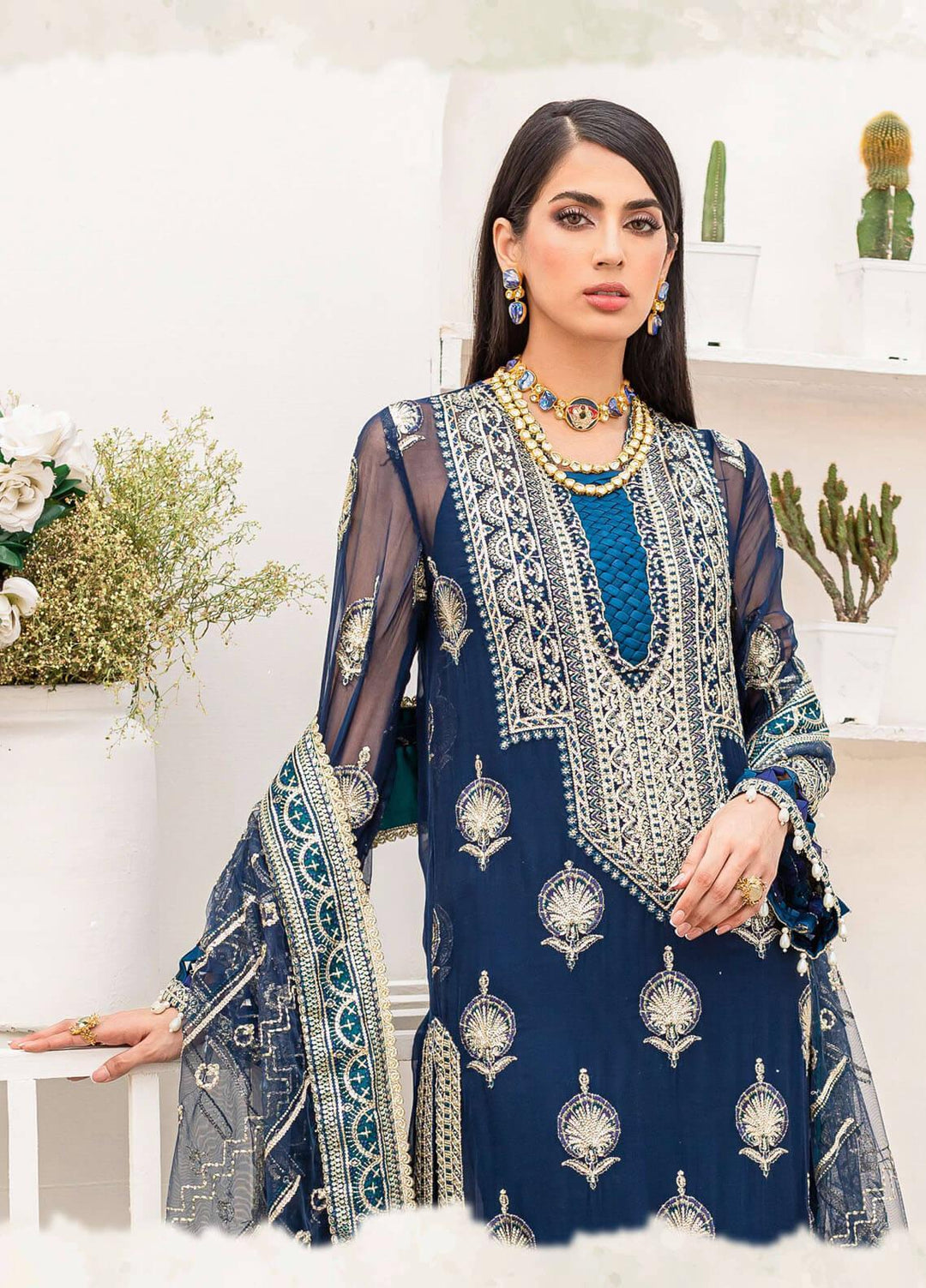 A'La Mode By Gisele Embroidered Chiffon Suits Unstitched 3 Piece GL22A Iris - Luxury Collection