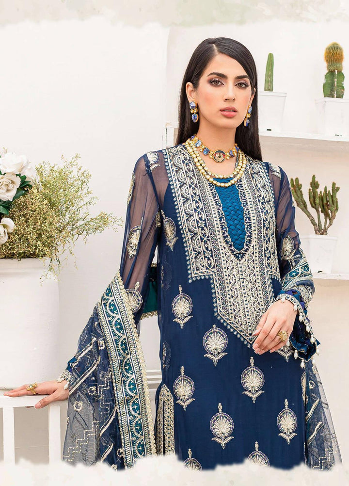 A'La Mode By Gisele Embroidered Chiffon Suits Unstitched 3 Piece GL22A Iris - Luxury Collection
