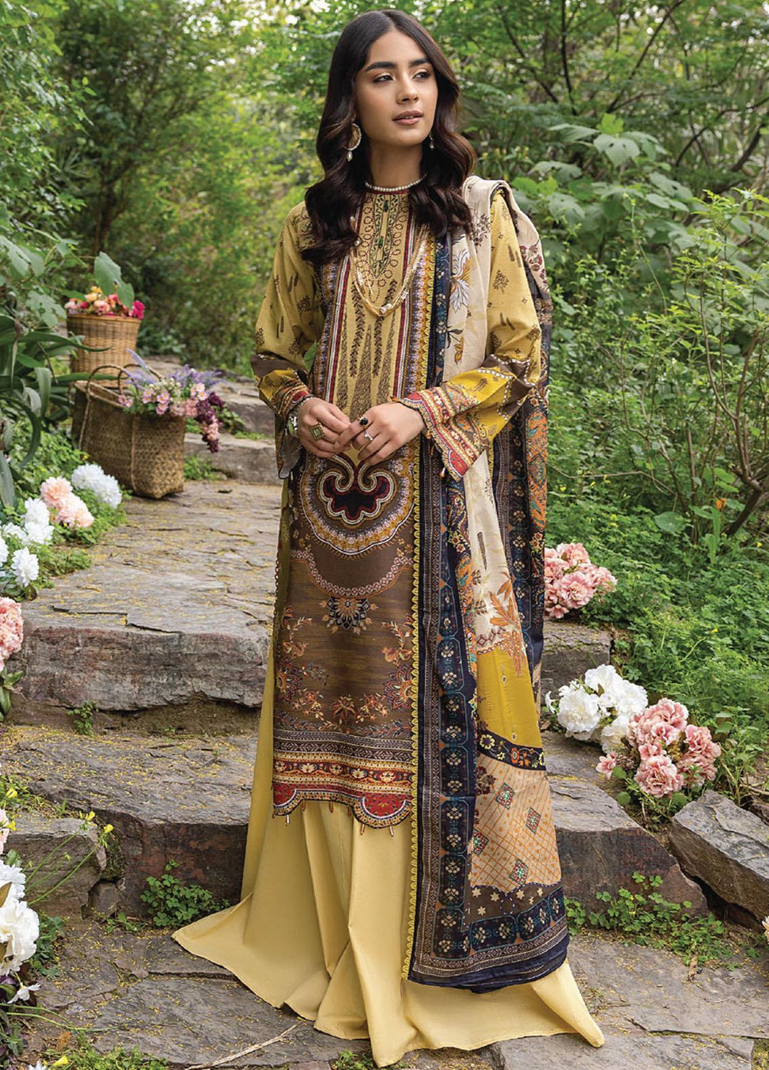 Iris By Humdum Embroidered Lawn Suits Unstitched 3 Piece HD23I D-03 - Summer Collection