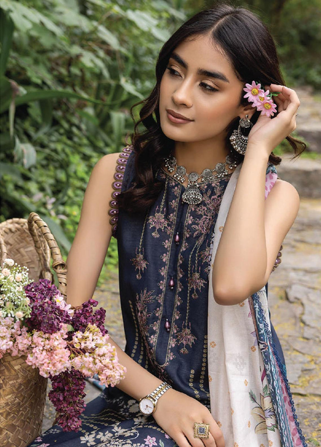 Iris By Humdum Embroidered Lawn Suits Unstitched 3 Piece HD23I D-10 - Summer Collection