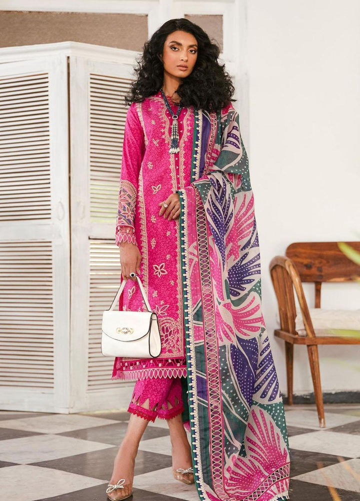 Iris By Jazmin Embroidered Lawn Suits Unstitched 3 Piece JZ23IL D-02 Bright Fuchsia - Eid Collection
