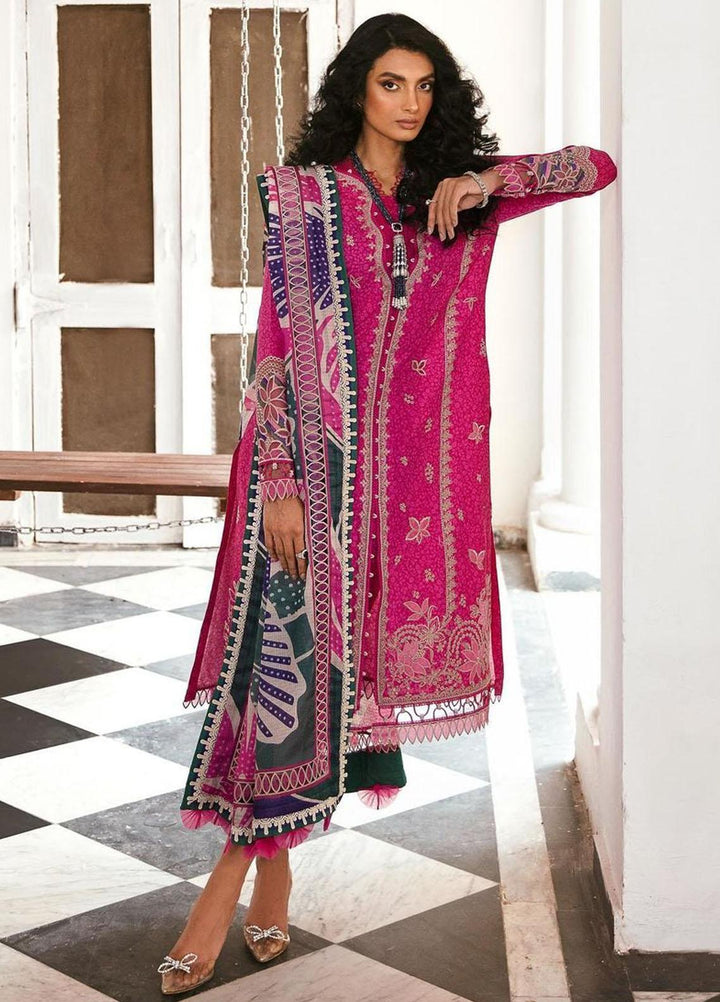 Iris By Jazmin Embroidered Lawn Suits Unstitched 3 Piece JZ23IL D-02 Bright Fuchsia - Eid Collection