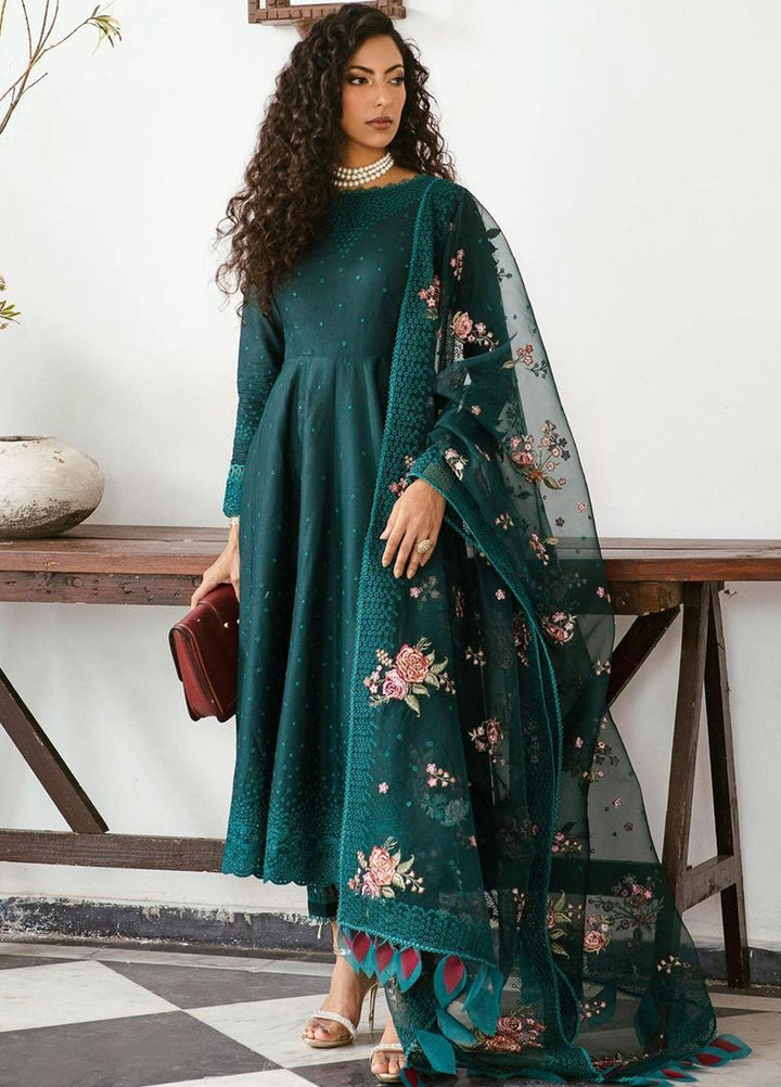 Iris By Jazmin Embroidered Lawn Suits Unstitched 3 Piece JZ23IL D-03 Green Gemstone - Eid Collection