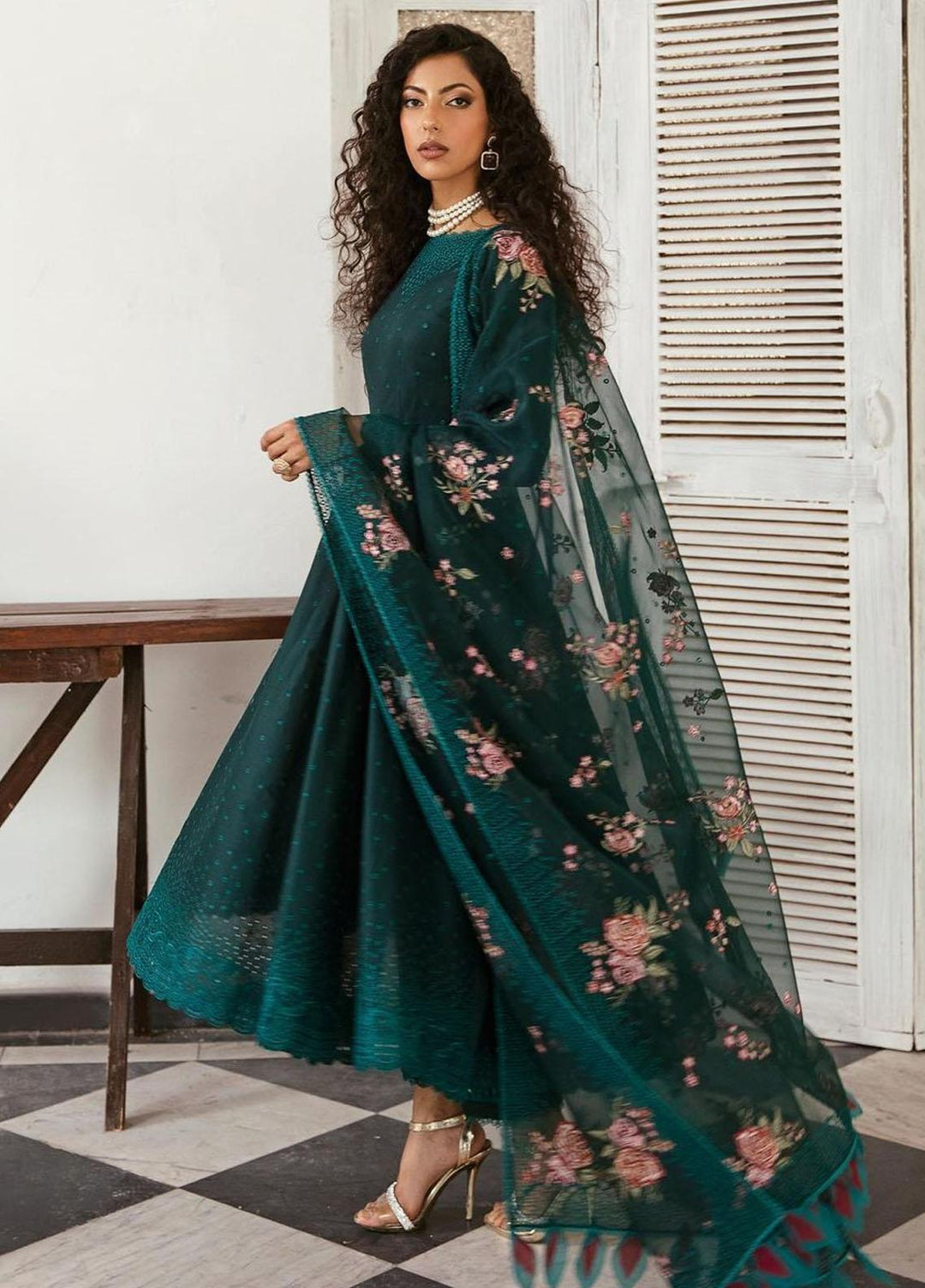 Iris By Jazmin Embroidered Lawn Suits Unstitched 3 Piece JZ23IL D-03 Green Gemstone - Eid Collection