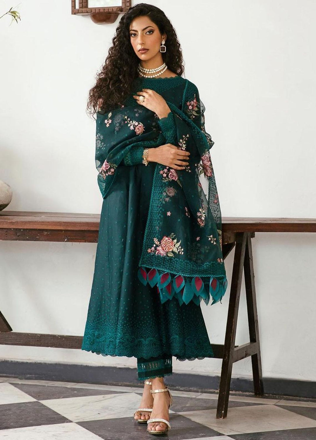 Iris By Jazmin Embroidered Lawn Suits Unstitched 3 Piece JZ23IL D-03 Green Gemstone - Eid Collection