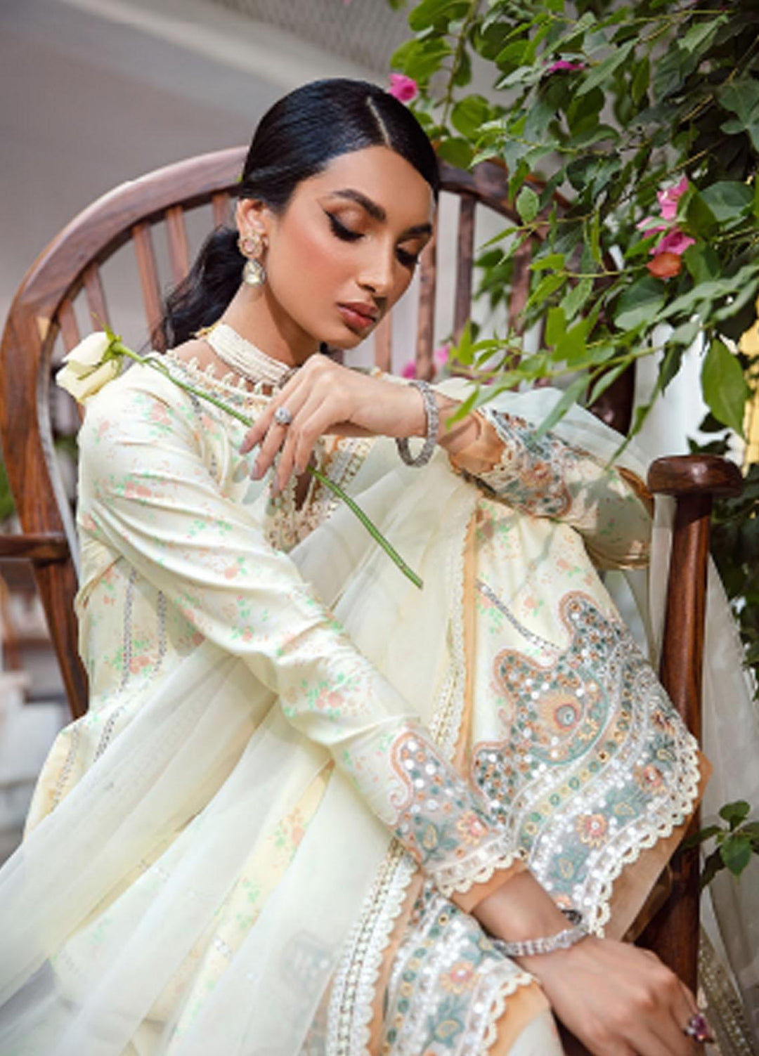 Iris By Jazmin Embroidered Lawn Suits Unstitched 3 Piece JZ23IL D-06 Lime Primrose - Eid Collection